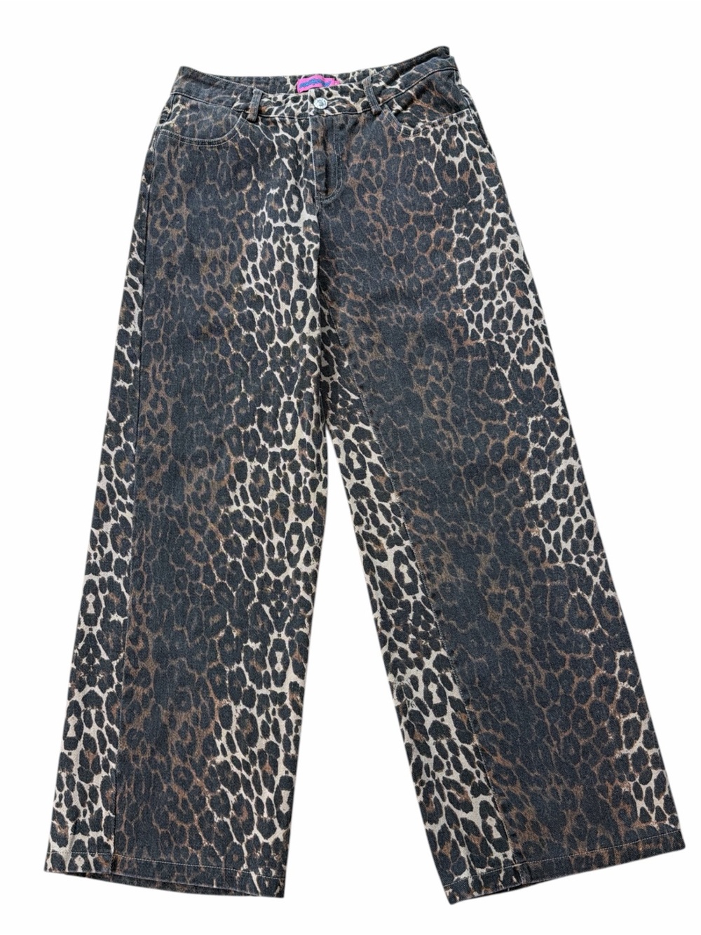 Edikted Leopard Print Wide-Leg Denim Pants